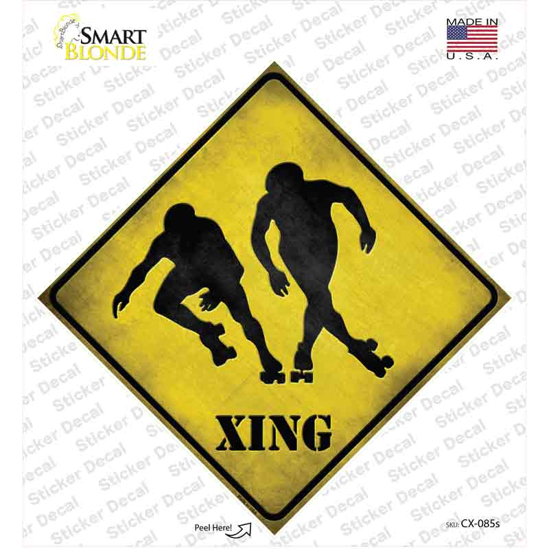 Rollerskaters Xing Novelty Diamond Sticker Decal