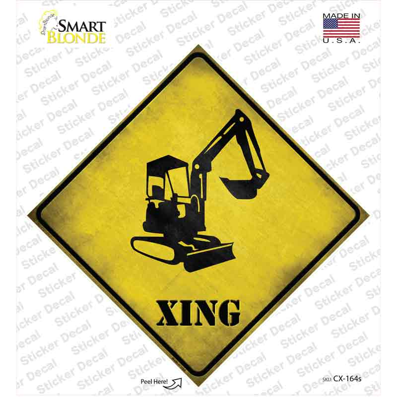 Backhoe Xing Novelty Diamond Sticker Decal