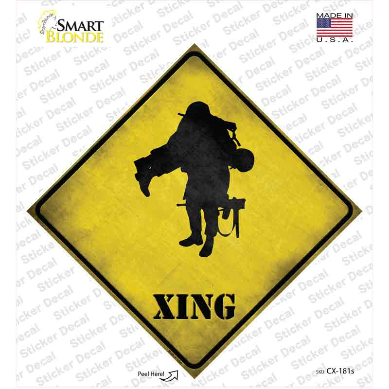 Soldier Carrying Wounded Xing Novelty Diamond Sticker Decal