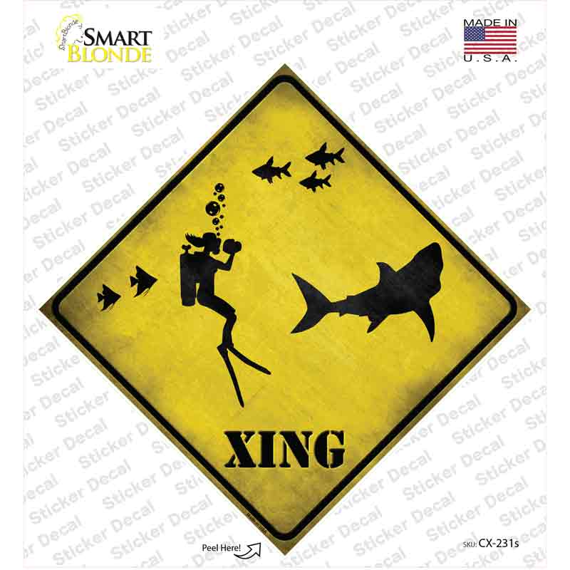 Scuba Diver Xing Novelty Diamond Sticker Decal