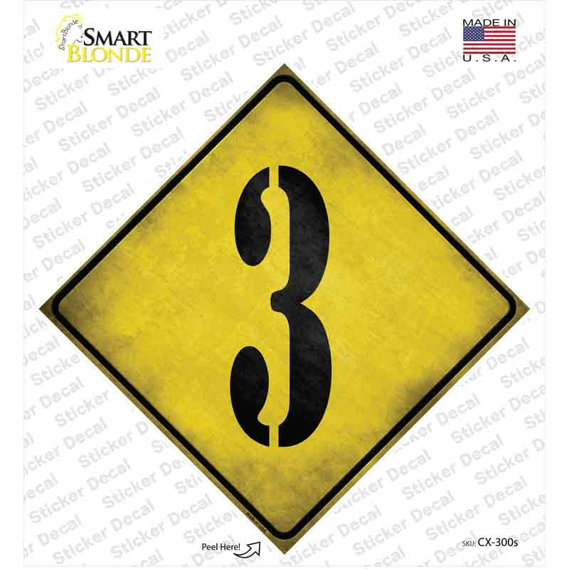 Number 3 Xing Novelty Diamond Sticker Decal