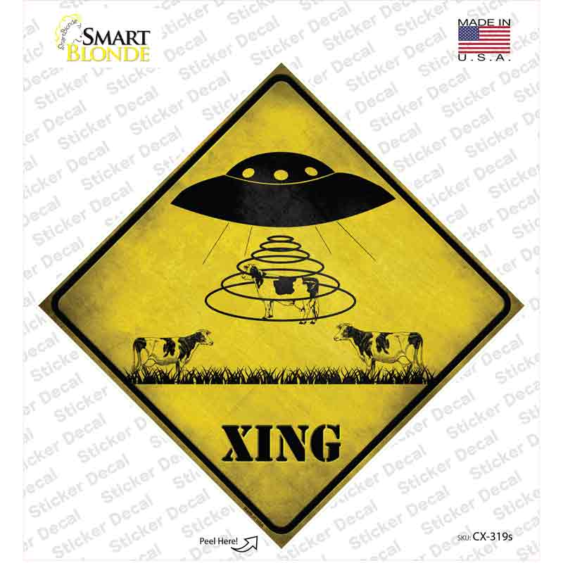 Alien Abduction Xing Novelty Diamond Sticker Decal