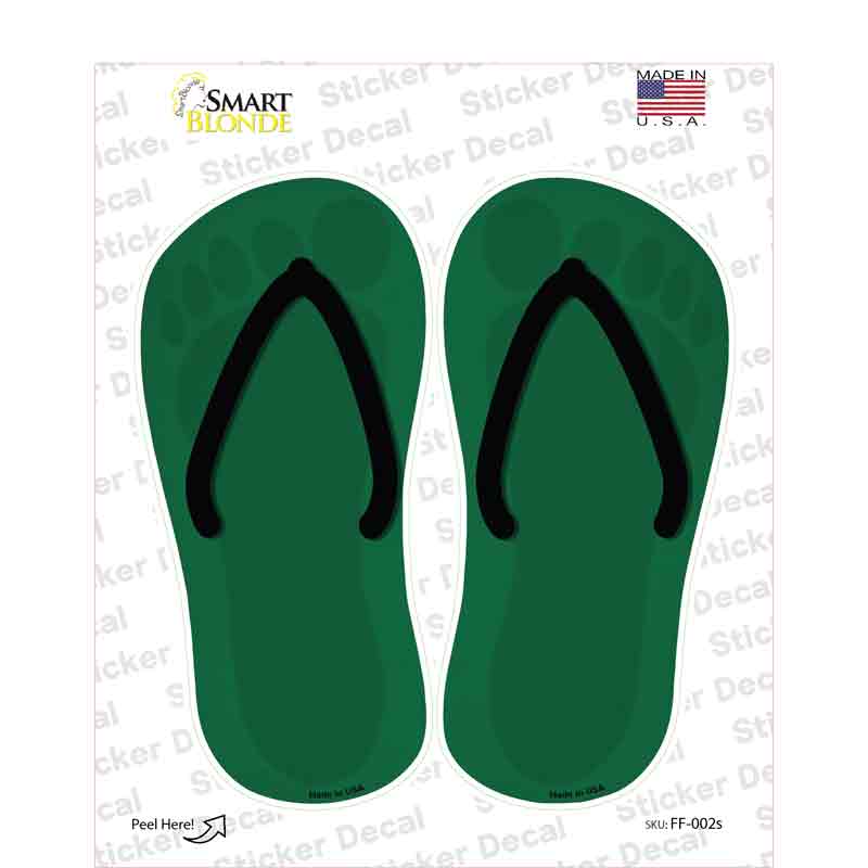 Green Solid Novelty Flip Flops Sticker Decal Small