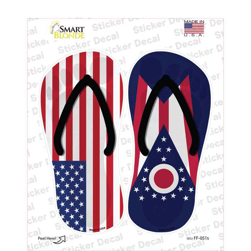 USA|Ohio Flag Novelty Flip Flops Sticker Decal Small