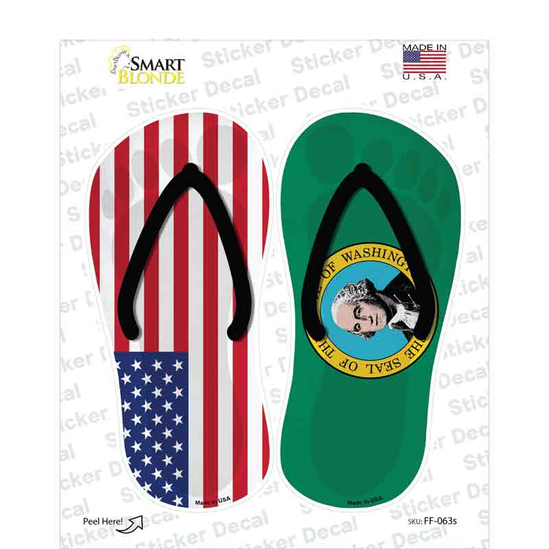 USA|Washington Flag Novelty Flip Flops Sticker Decal Small