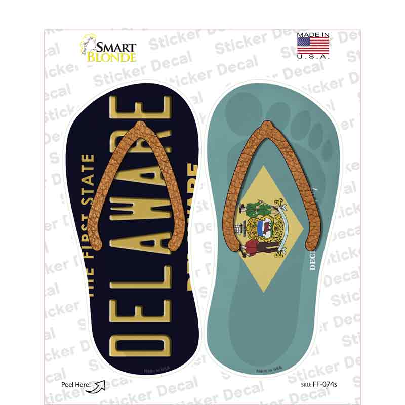 Delaware|DE Flag Novelty Flip Flops Sticker Decal Small