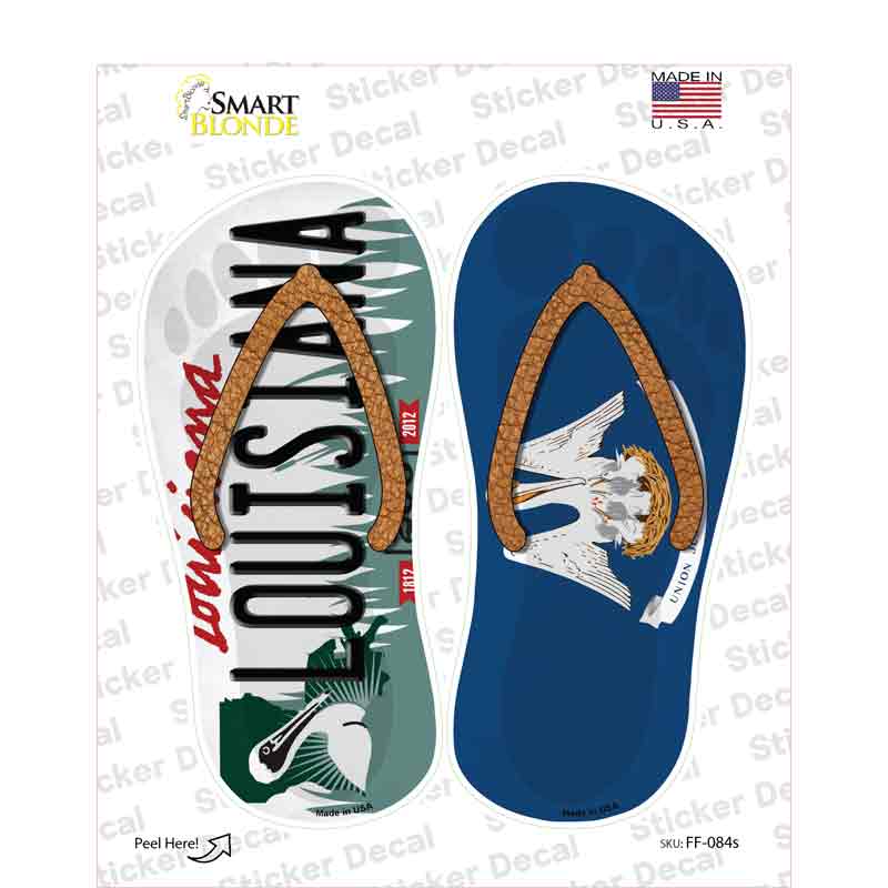 Louisiana|LA Flag Novelty Flip Flops Sticker Decal Small