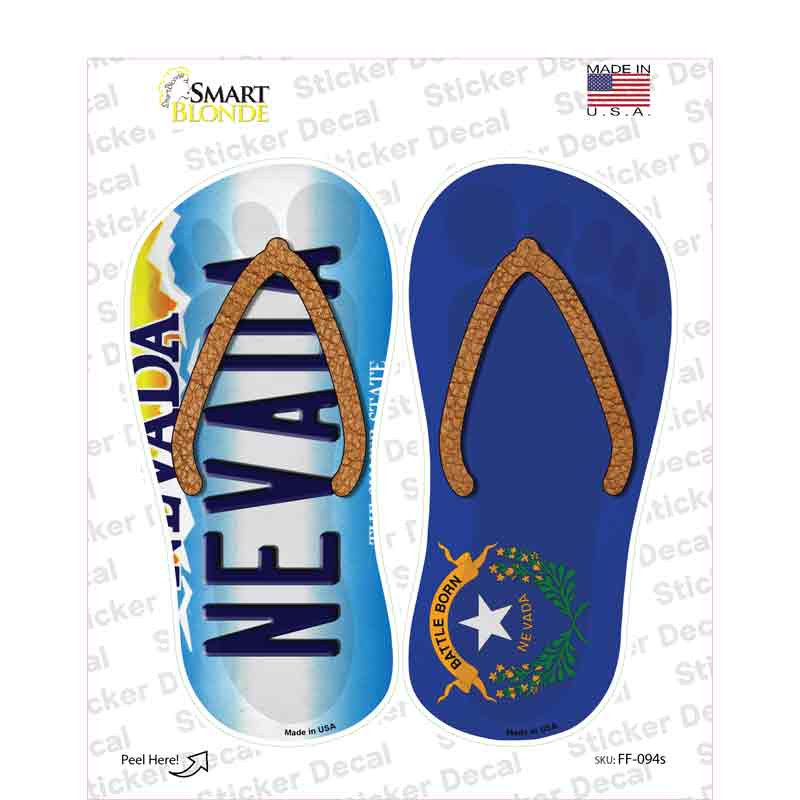 Nevada|NV Flag Novelty Flip Flops Sticker Decal Small