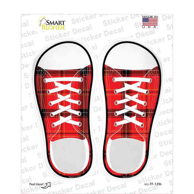 Red Plad Novelty Shoe Outlines Sticker Decal Small