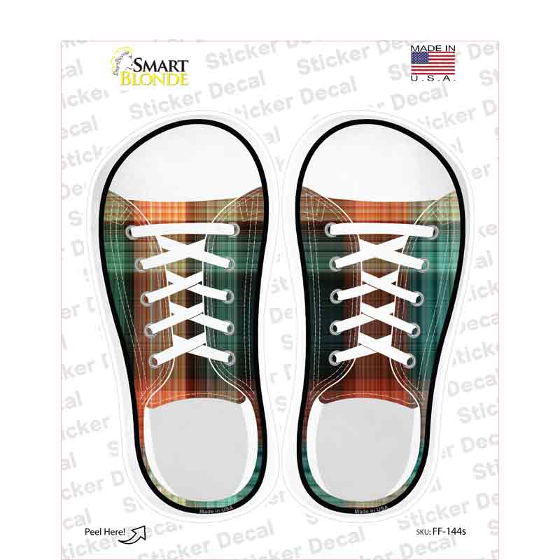 Orange|Teal Plad Novelty Shoe Outlines Sticker Decal Small