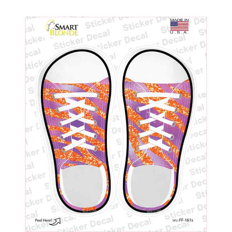 Orange|Purple Sparkles Tiger Print Novelty Shoe Outlines Sticker Decal Small