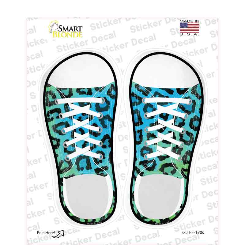 Black|Aqua Leopard Print Novelty Shoe Outlines Sticker Decal Small