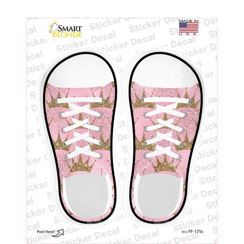 Crown Pink Glitter Novelty Shoe Outlines Sticker Decal Small