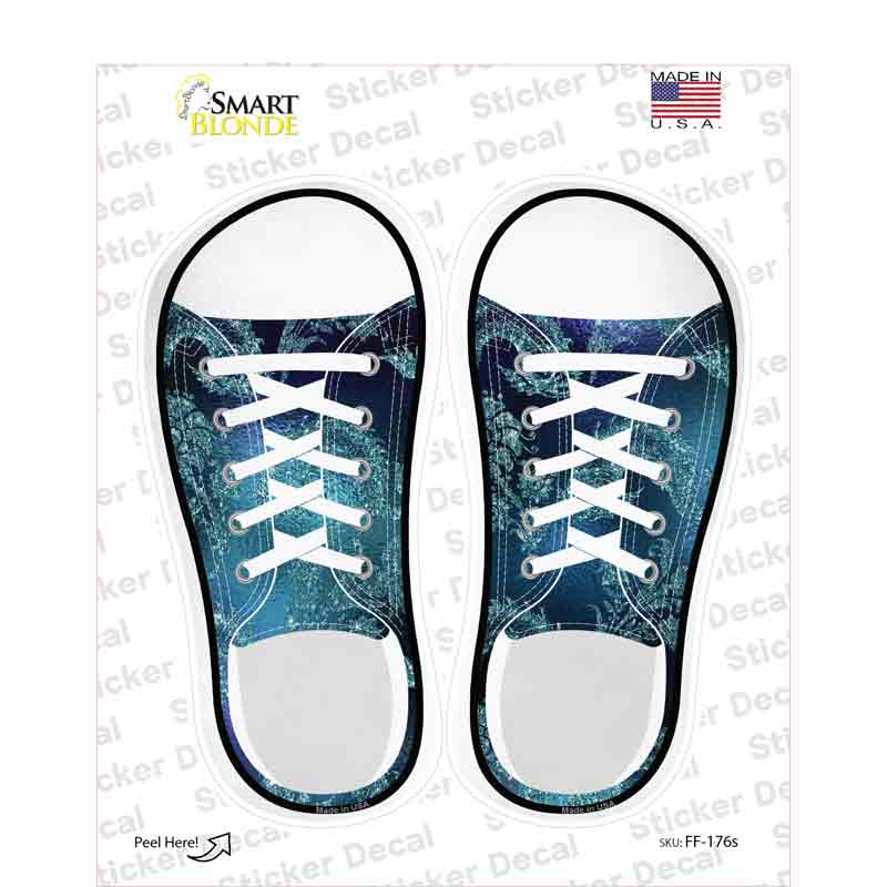 Blue Glitter Pattern Novelty Shoe Outlines Sticker Decal Small