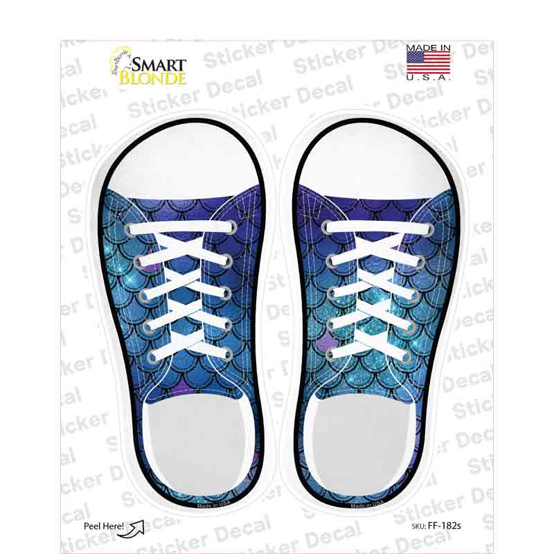 Blue Glitter Scales Novelty Shoe Outlines Sticker Decal Small