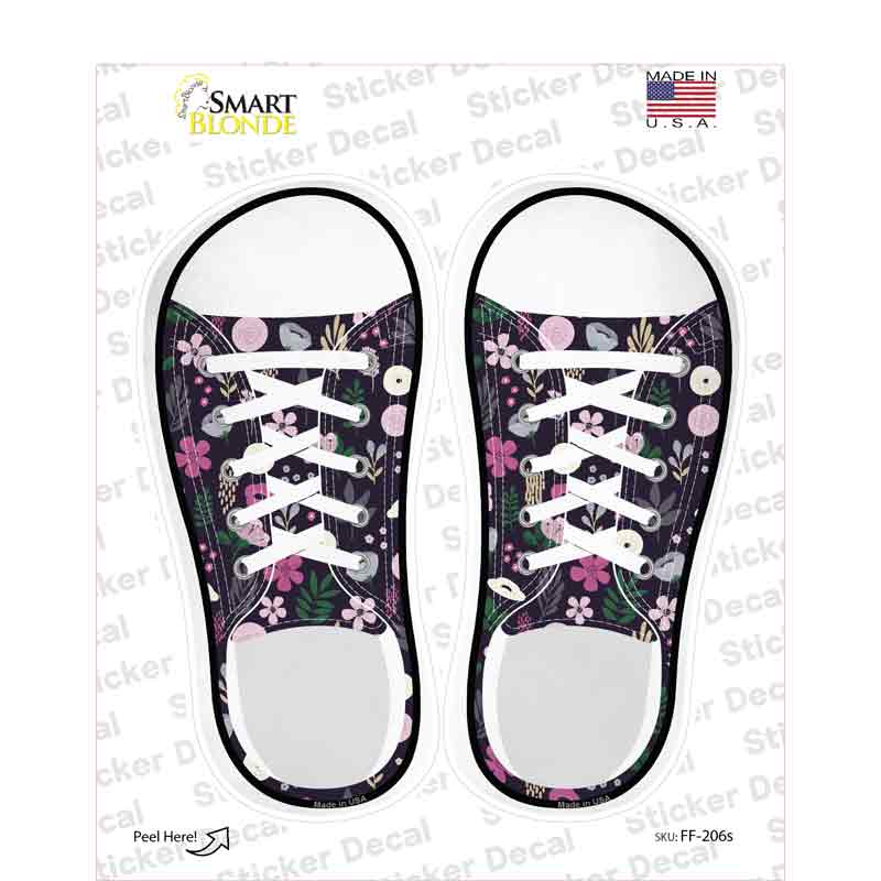 Assorted Flowers Black Pattern Novelty Shoe Outlines Sticker Decal Small