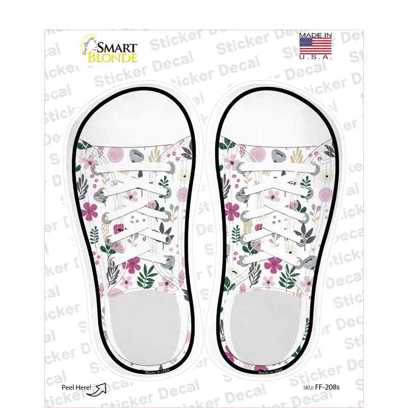 Assorted Flowers White Pattern Novelty Shoe Outlines Sticker Decal Small