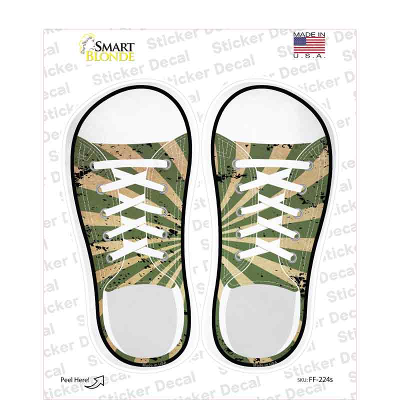Green|Tan Sun Rays Novelty Shoe Outlines Sticker Decal Small