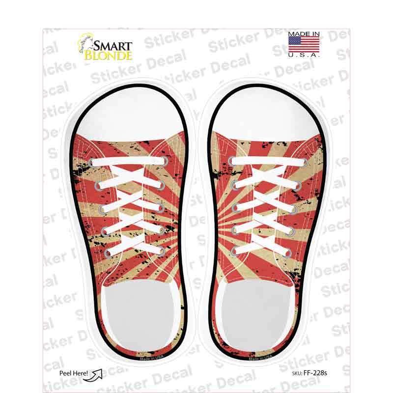 Red|Tan Sun Rays Novelty Shoe Outlines Sticker Decal Small