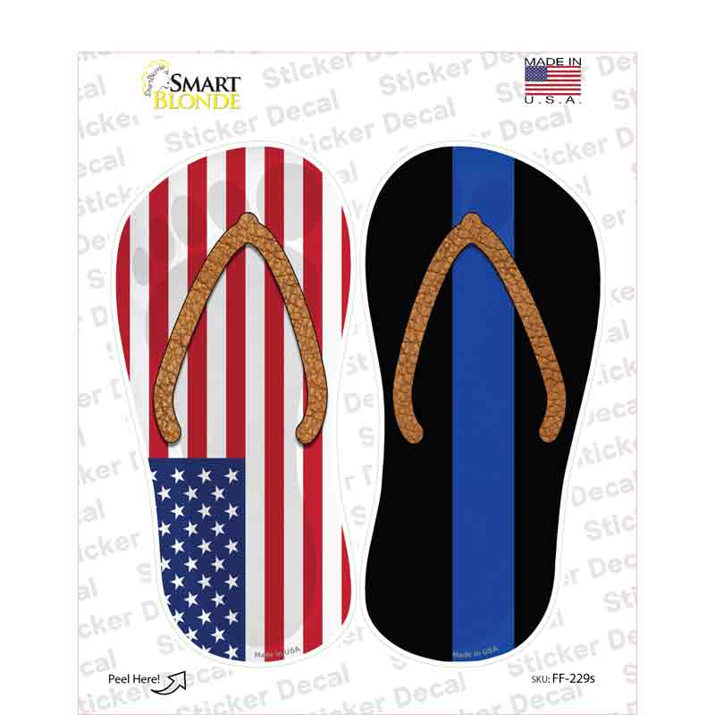 USA|Thin Blue Line Novelty Flip Flops Sticker Decal Small