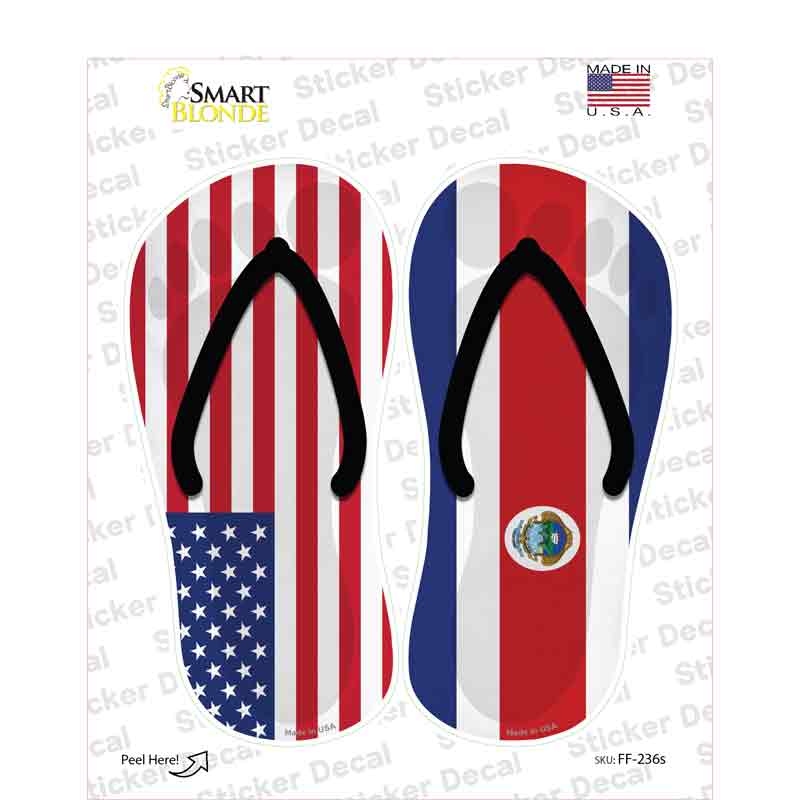 USA|Costa Rica Flag Novelty Flip Flops Sticker Decal Small