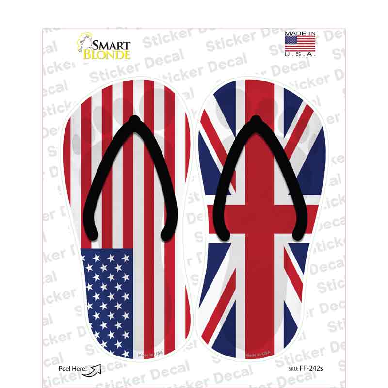 USA|Britain Flag Novelty Flip Flops Sticker Decal Small