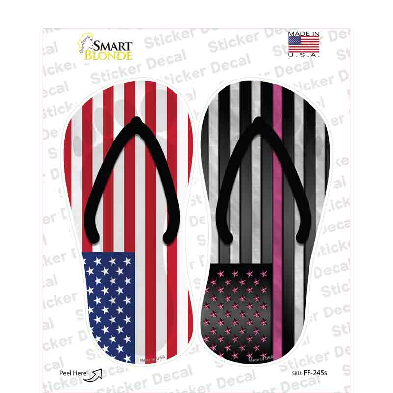 USA|Pink American Flag Novelty Flip Flops Sticker Decal Small