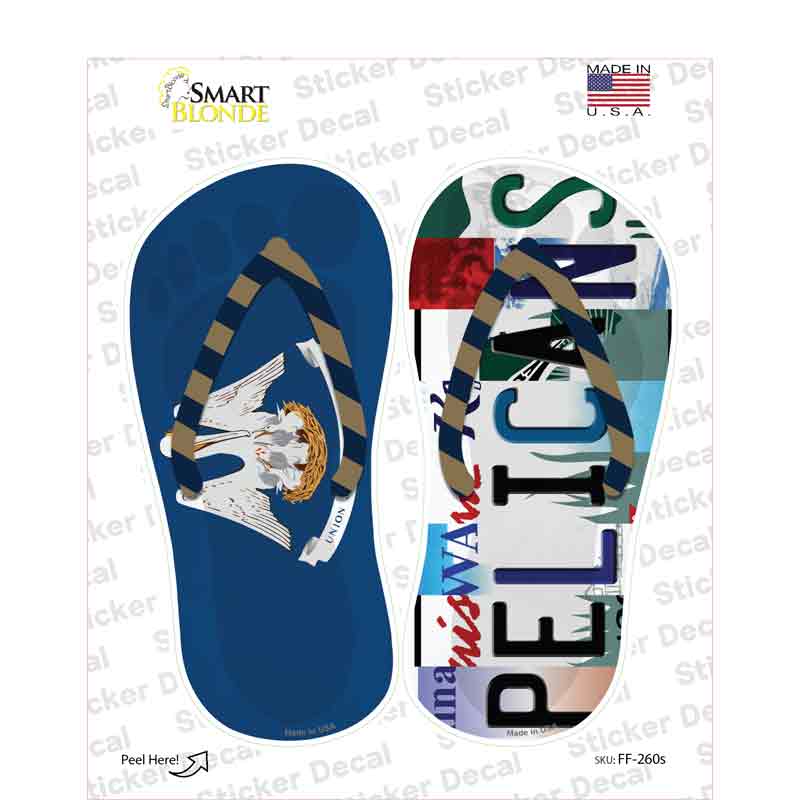 LA Flag|Pelicans Strip Art Novelty Flip Flops Sticker Decal Small