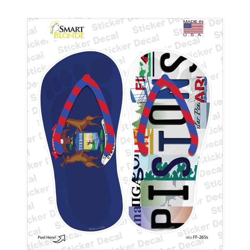 MI Flag|Pistons Strip Art Novelty Flip Flops Sticker Decal Small