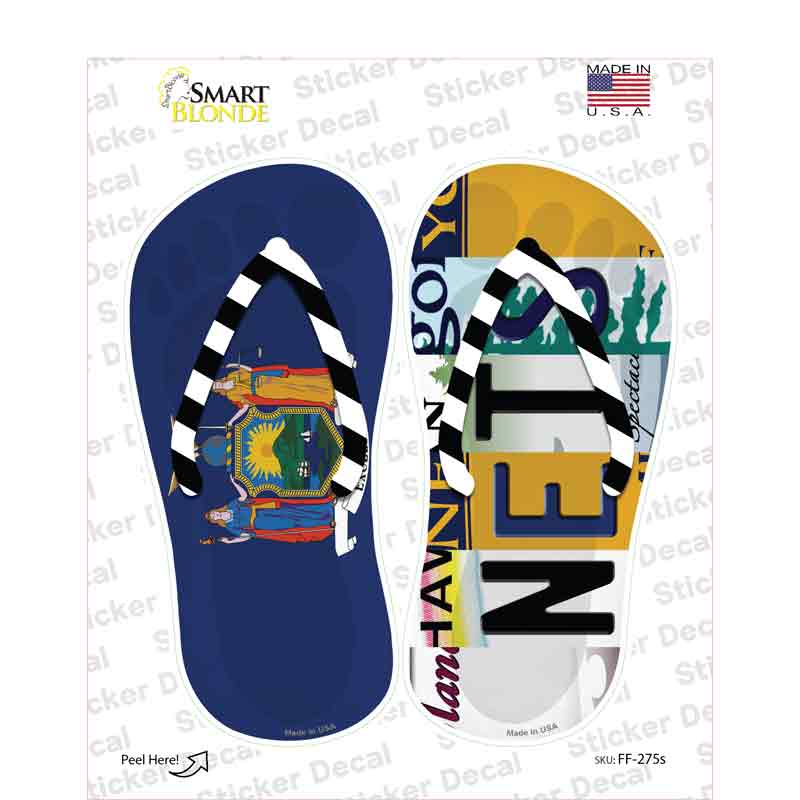 NY Flag|Nets Strip Art Novelty Flip Flops Sticker Decal Small