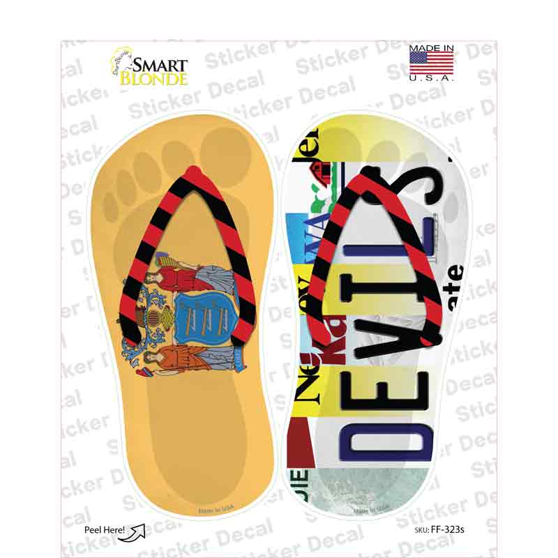 NJ Flag|Devils Strip Art Novelty Flip Flops Sticker Decal Small