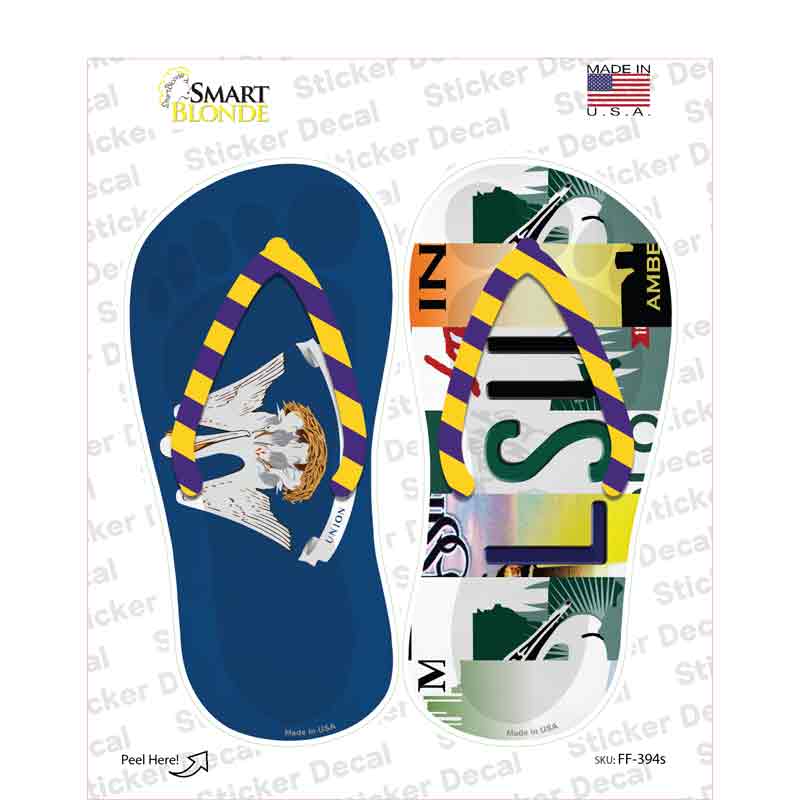 LA Flag|LSU Strip Art Novelty Flip Flops Sticker Decal Small
