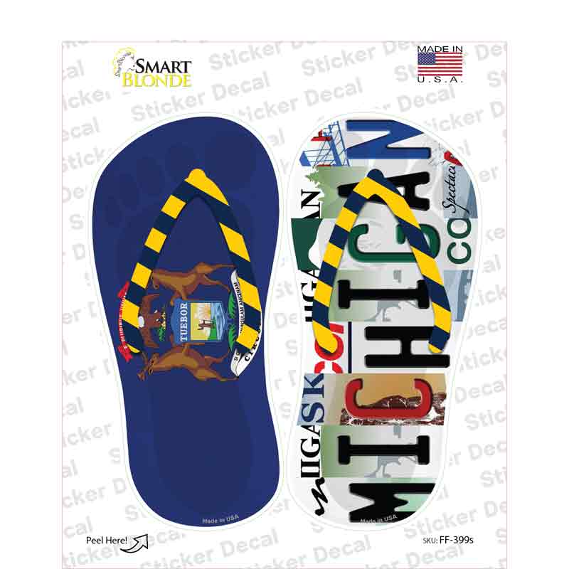MI Flag|Michigan Strip Art Novelty Flip Flops Sticker Decal Small