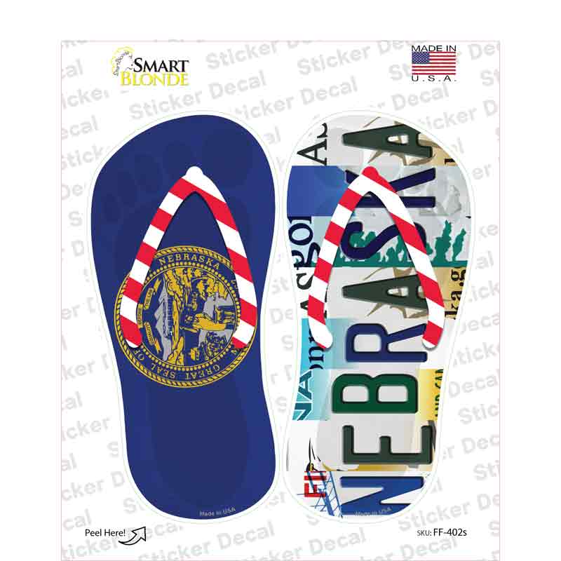 NE Flag|Nebraska Strip Art Novelty Flip Flops Sticker Decal Small