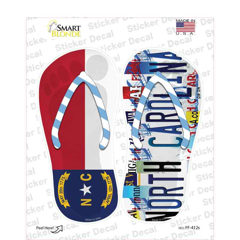 NC Flag|North Carolina Strip Art Novelty Flip Flops Sticker Decal Small