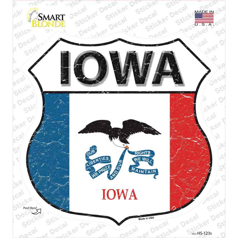 Iowa Flag Novelty Highway Shield Sticker Decal