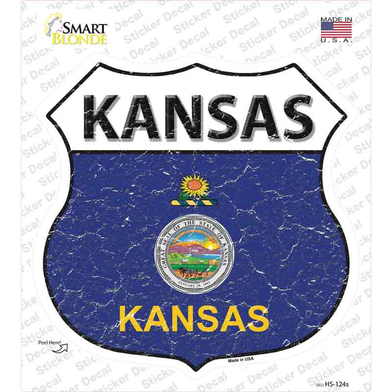 Kansas Flag Novelty Highway Shield Sticker Decal