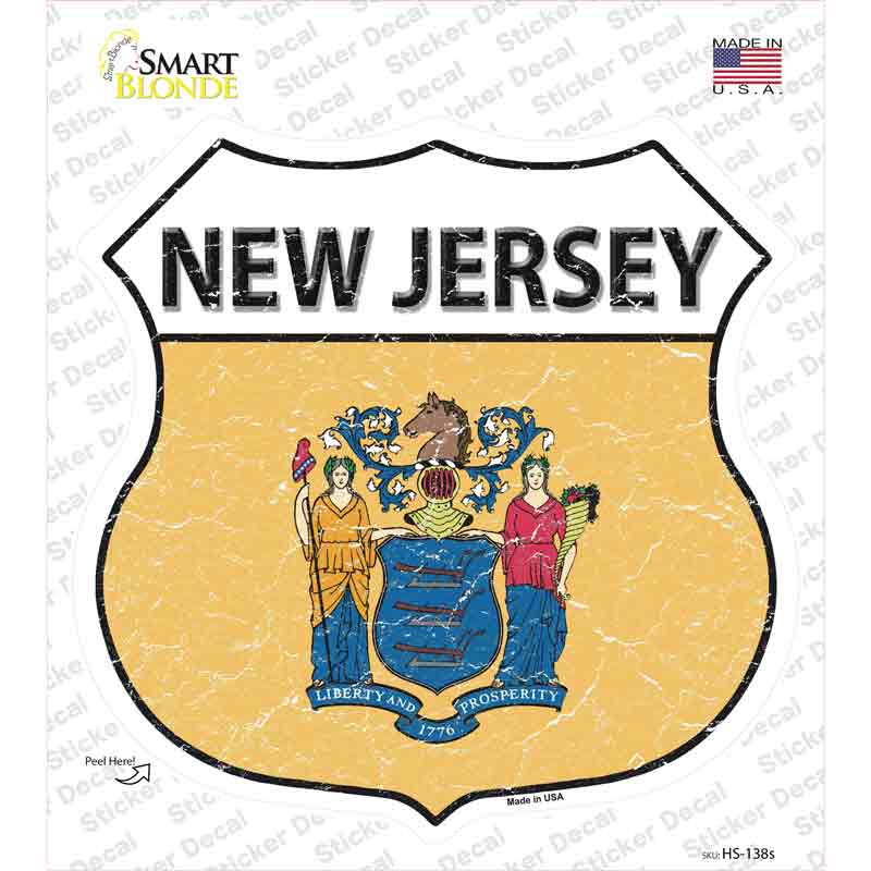 New Jersey Flag Novelty Highway Shield Sticker Decal