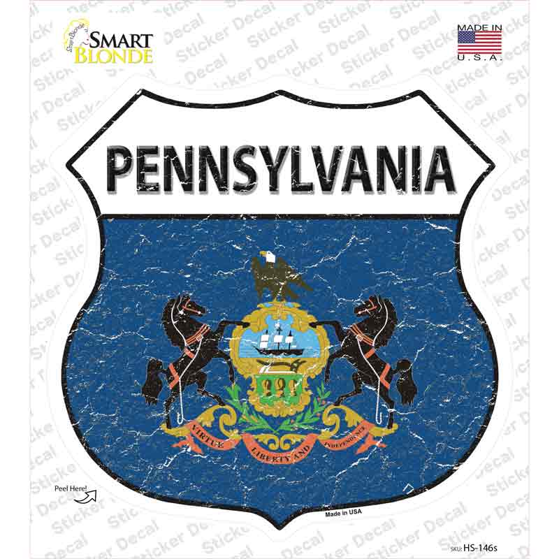 Pennsylvania Flag Novelty Highway Shield Sticker Decal