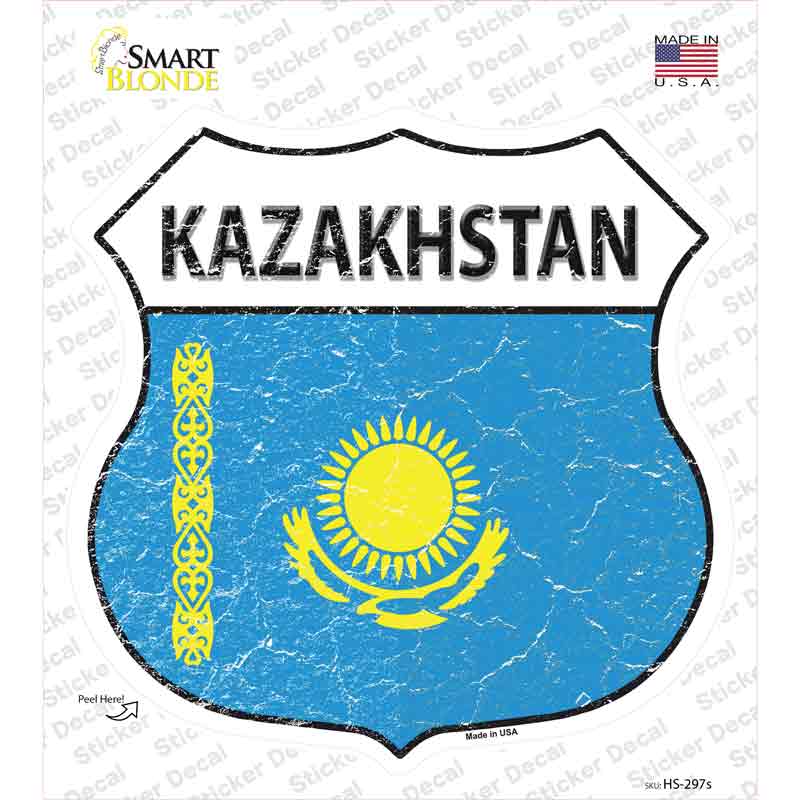 Kazakhstan Flag Novelty Highway Shield Sticker Decal