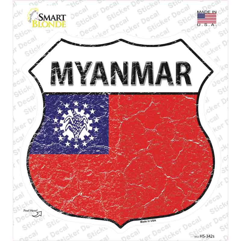 Myanmar Flag Novelty Highway Shield Sticker Decal