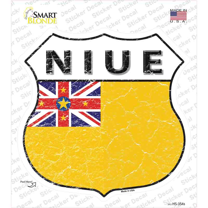 Niue Flag Novelty Highway Shield Sticker Decal