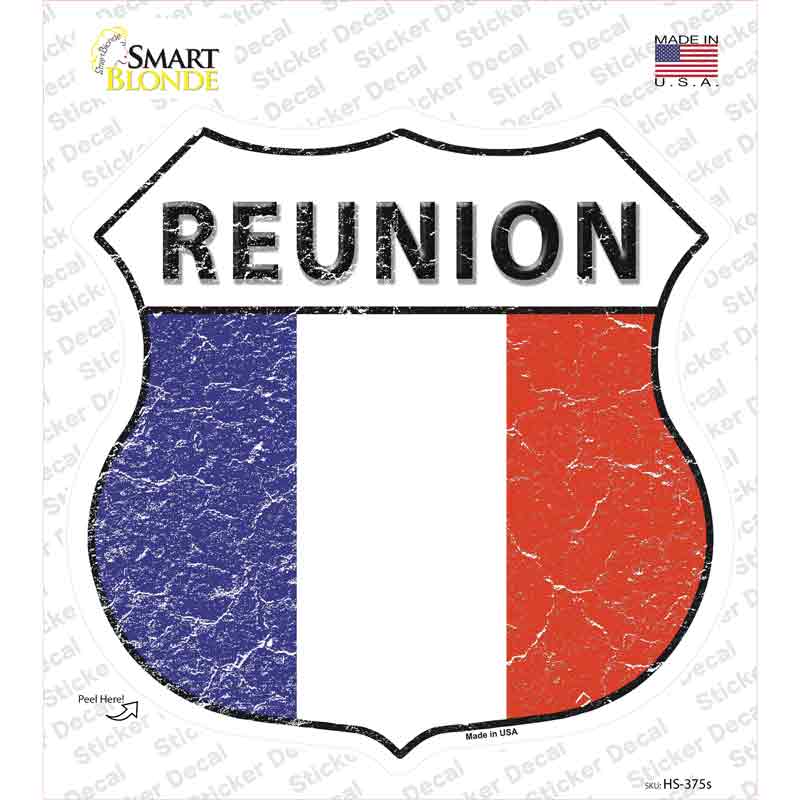 Reunion Flag Novelty Highway Shield Sticker Decal