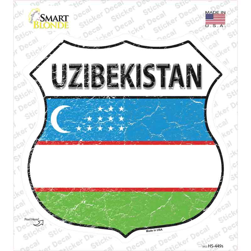 Uzbekistan Flag Novelty Highway Shield Sticker Decal