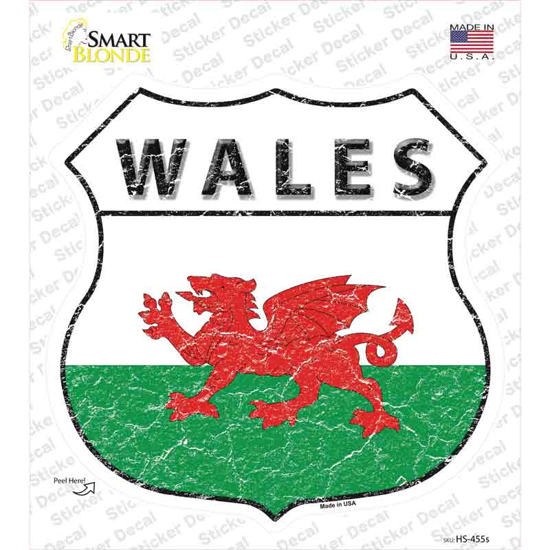 Wales Flag Novelty Highway Shield Sticker Decal