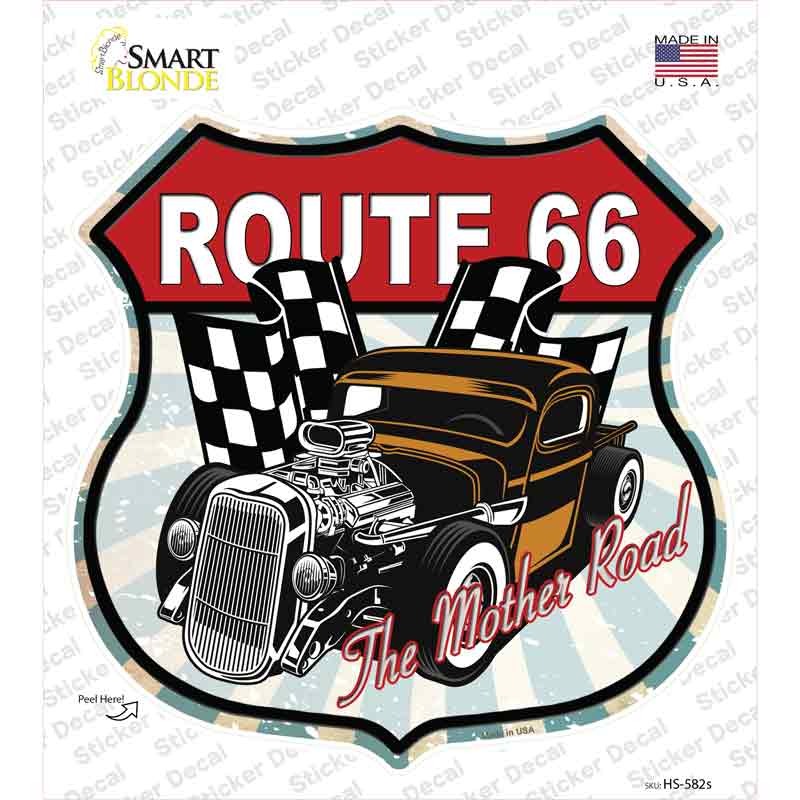 Brown Hot Rod Route 66 Novelty Highway Shield Sticker Decal
