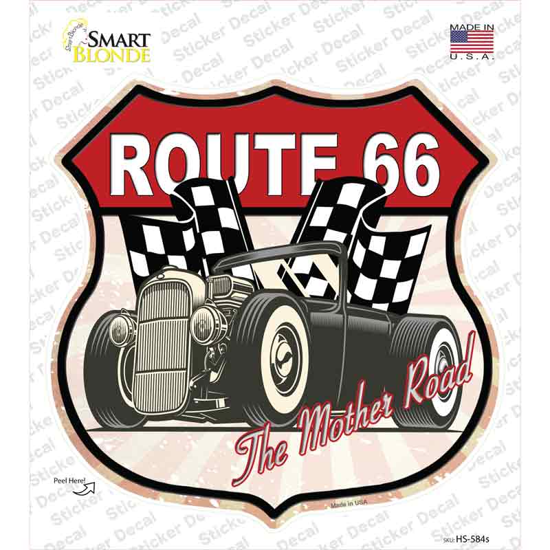 Grey Hot Rod Route 66 Novelty Highway Shield Sticker Decal