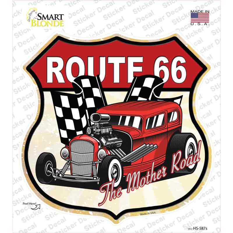 Red Hot Rod Route 66 Novelty Highway Shield Sticker Decal