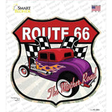 Purple Hot Rod Flame Route 66 Novelty Highway Shield Sticker Decal
