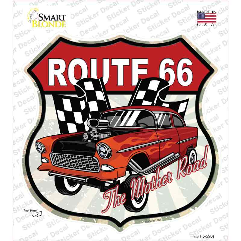 Orange Hot Rod Flame Route 66 Novelty Highway Shield Sticker Decal